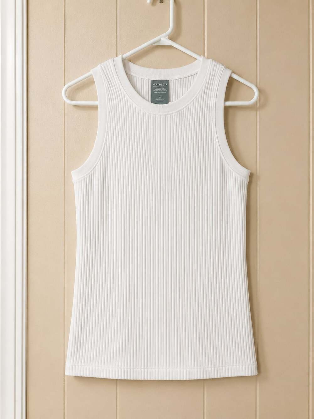 Athleta Women White Ribbed Tank Top Size S